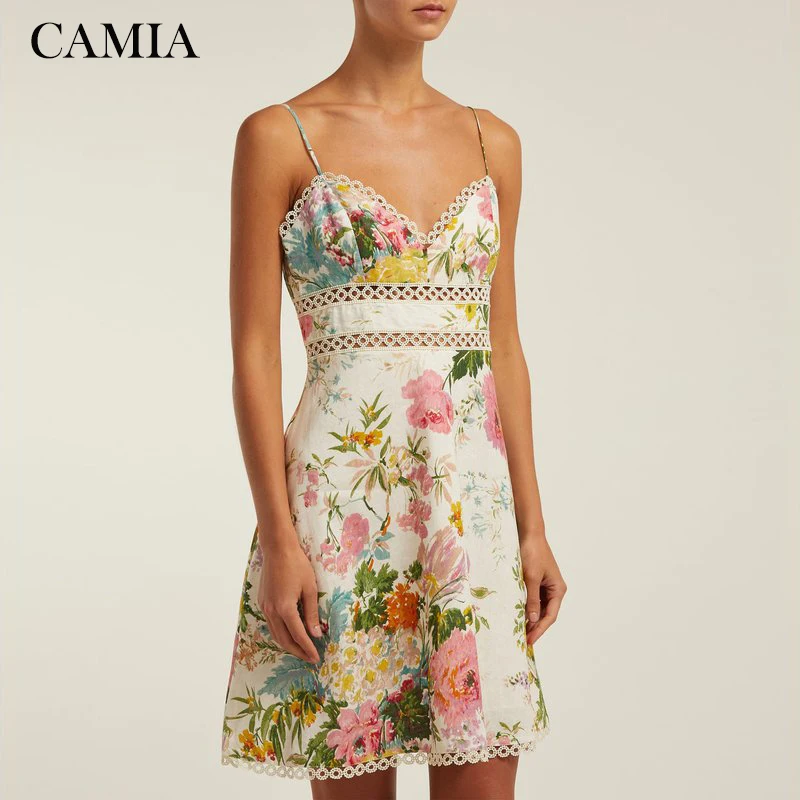 CAMIA летнее элегантное белое платье без рукавов с v-образным вырезом и высокой талией, банкетное платье с вышивкой, женская мода
