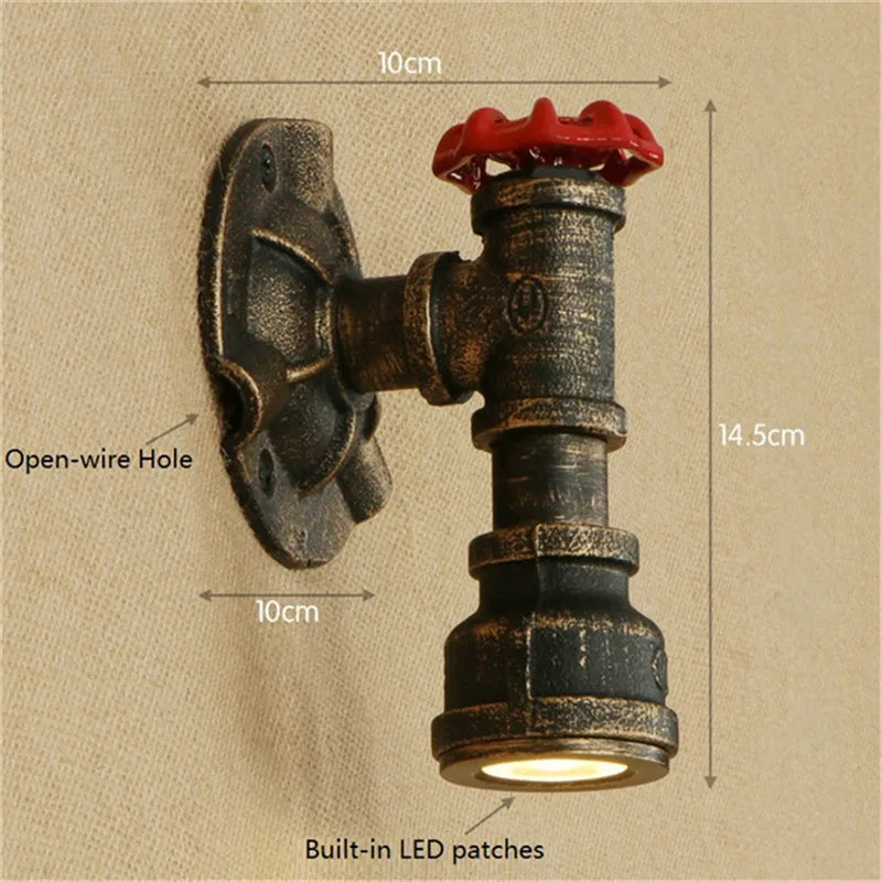 American Iron Water Pipe Lamp LED Valve Deco Wall Sconce Antique Loft Style Industrial Vintage Wall Light Fixtures Lampara