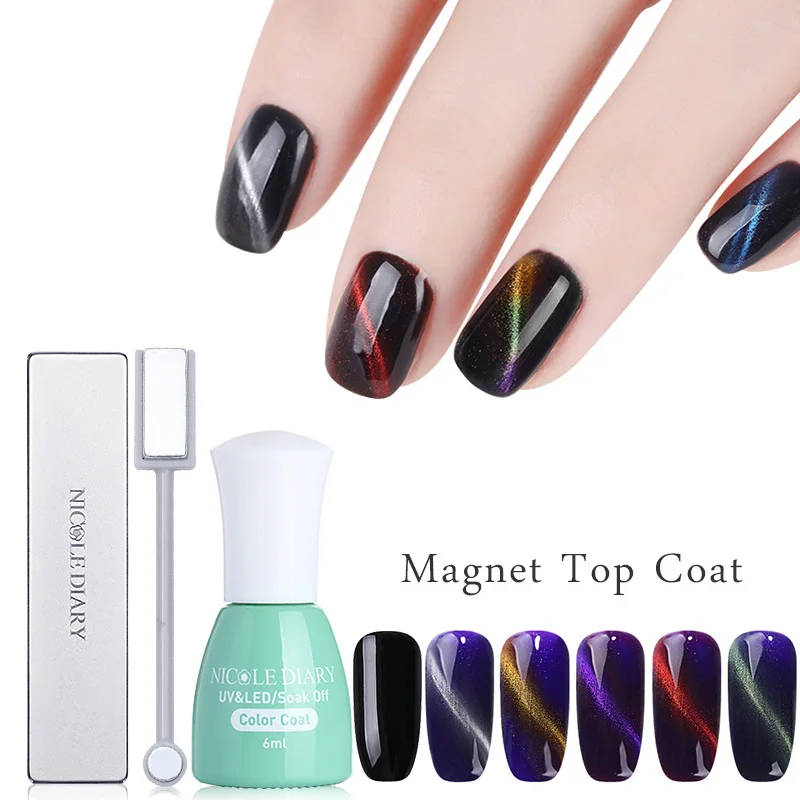 

NICOLE DIARY 6ml Magnet Cat Eye Top Coat Gel Soak Off UV Gel Polish Magnetic Stick Dark Base Needed