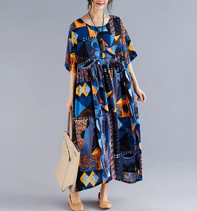 Летние платья, японский стиль, винтажное женское платье с коротким рукавом, Ретро стиль, бохо, этническое китайское платье TA1644