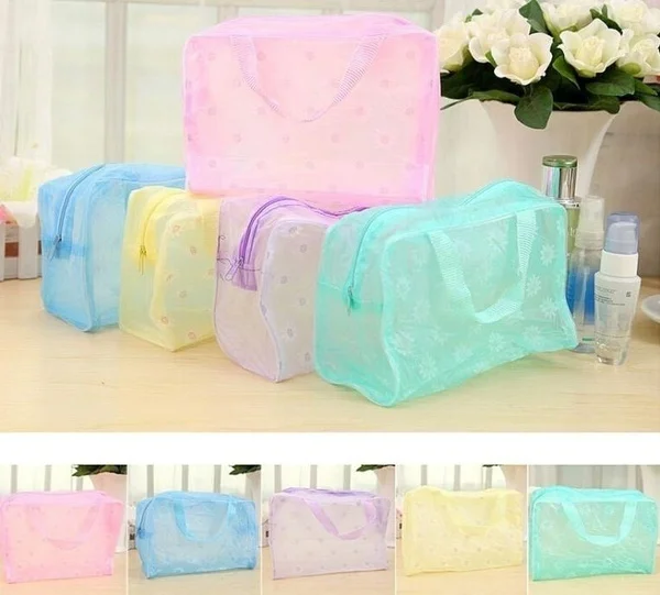 

New Design Floral Print Transparent Waterproof Makeup Cosmetic Bag Travel Wash Toothbrush Pouch Toiletry Organizer Bag