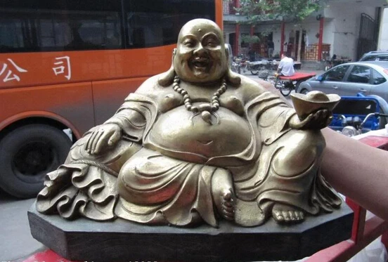 

Collectible bronze lion statue S0329 9"Chinese Buddhism Folk Copper Bronze Lucky Happy Money Maitreya Buddha Statue (B0328)
