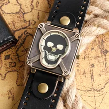 New Arrvial Retro Crossbone Gothic Dial Leather Band Strap Men Women Wrist Watch Medieval Style Terror Skull Face Watches