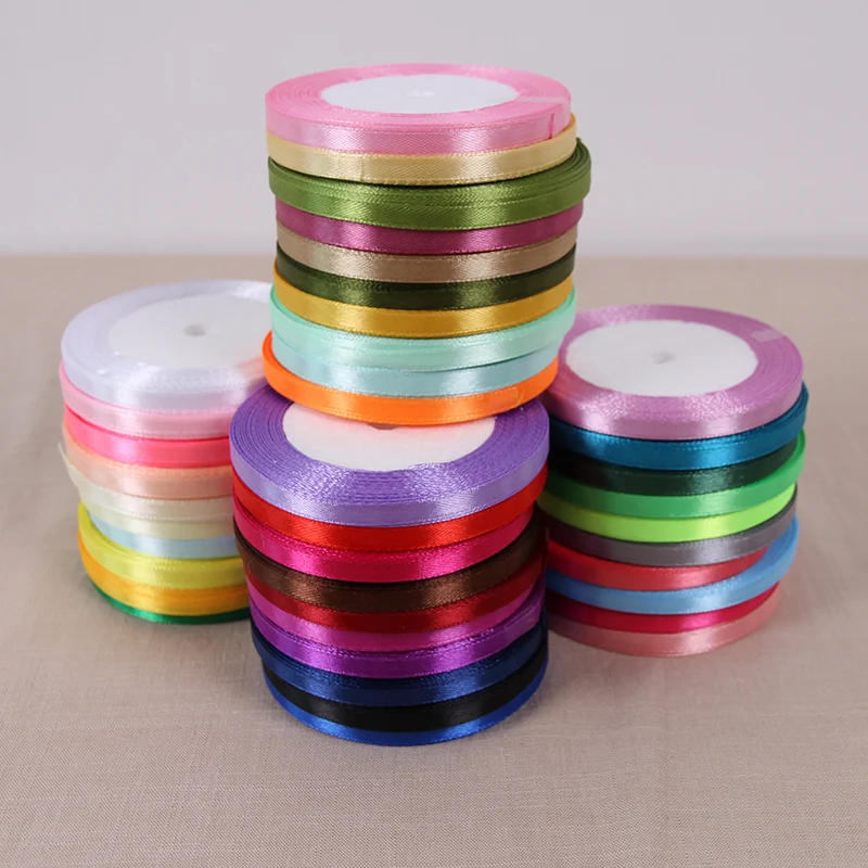 

6mm 25 Yards Silk Satin Ribbon Wedding Party Decoration Gift Wrapping Christmas New Year Apparel Sewing Fabric DIY