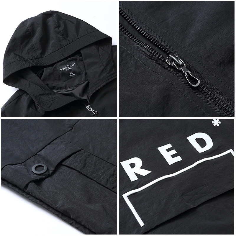 Pioneer camp mens long trench coat brand clothing casual fashion long jackets hooded trench AFY803120