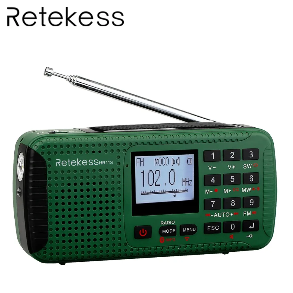 

RETEKESS Emergency Radio Portable FM AM SW Hand Crank Solar Bluetooth Stereo Radio Receiver With MP3 Player Digital Recorder