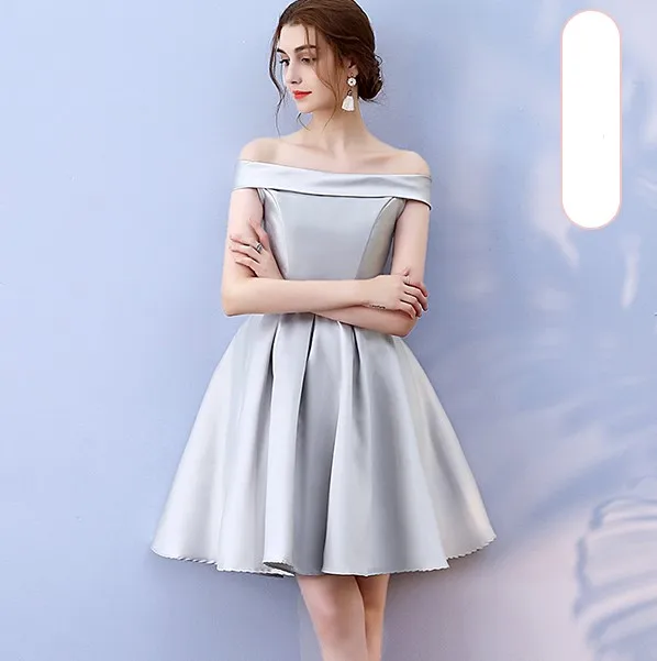 Off The Shoulder Grey Colour Above Knee Mini Dress Wedding Guest