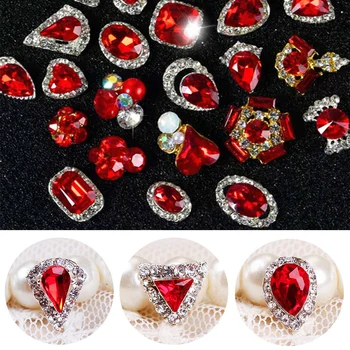 

50/100Pcs 7*13mm Nail Art Charm Red Diamond Rhinestone Crystal 3D Charm Rhinestone For Nail Glitter DIY Nail Art Decorations ACC