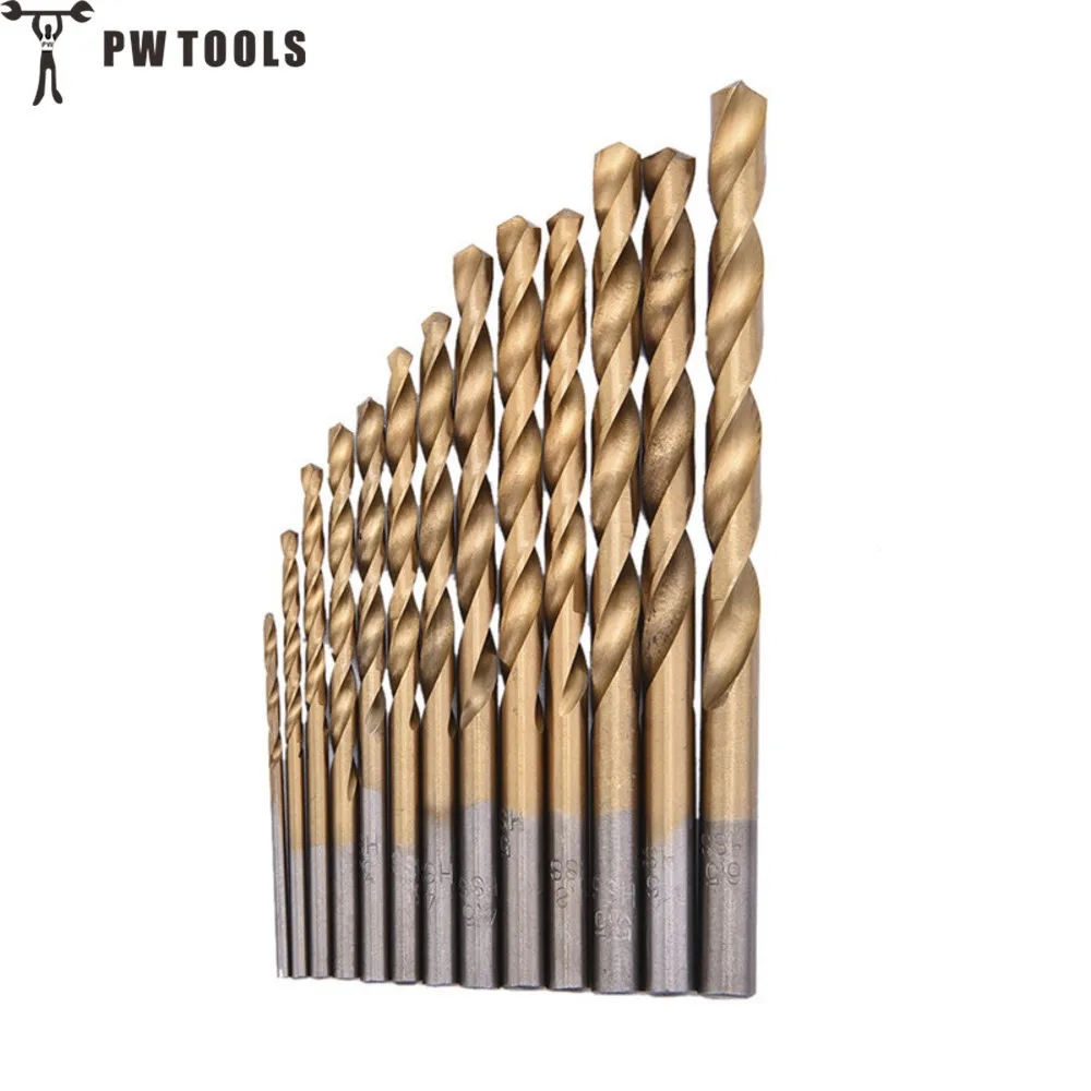 

PW TOOLS 13Pcs/Set Mini Twist Drill Bit HSS Plating Titanium Saw Set Metric System Woodworking Metal Platic Drilling Tools