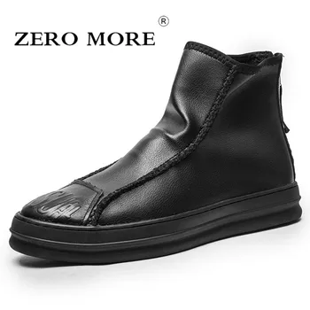

ZERO MORE Mens Boots Fashion Spring Solid Back Zipper Design Shoes Men Lace Up Solid Black Ankle Boots Men Pointed Toe Men Boots