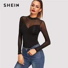 SHEIN Контрастная Прозрачная Приталенная Футболка Одежда Для Офиса С Длинным Рукавом Повседневная Элегантная Блузка