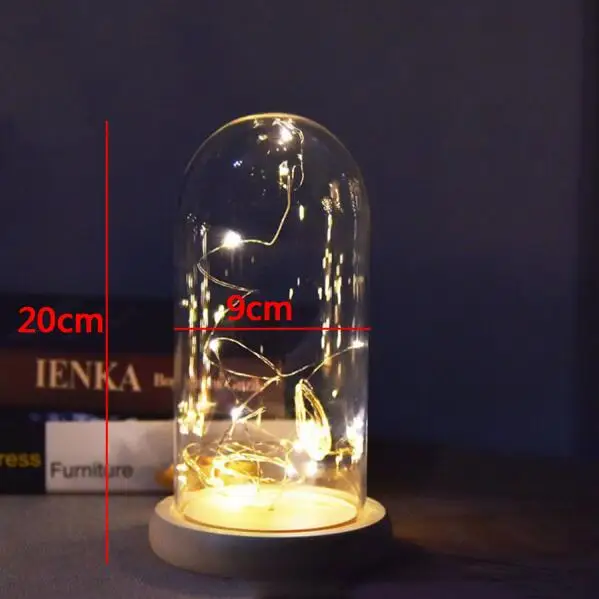 007 DIY Красота и чудовище красная роза в стеклянном куполе на деревянной основе для подарков Святого Валентина светодиодный лампы с розами Рождество - Цвет: 007