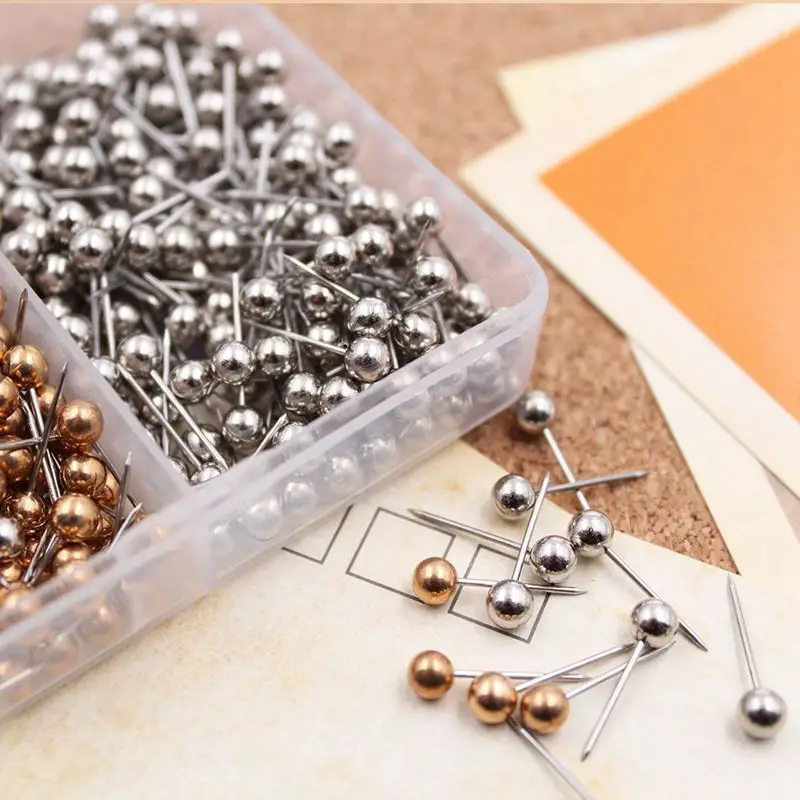 400 шт карта Tacks Push Pins, 3/5-дюймовая блестящая пластиковая Сфера головка с точкой из нержавеющей стали(золото и серебро
