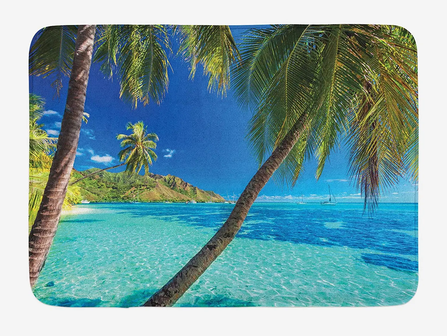 

Ocean Bath Mat Image of a Tropical Island The Palm Trees and Clear Sea Beach Theme Print Plush Bathroom Mat Turquoise