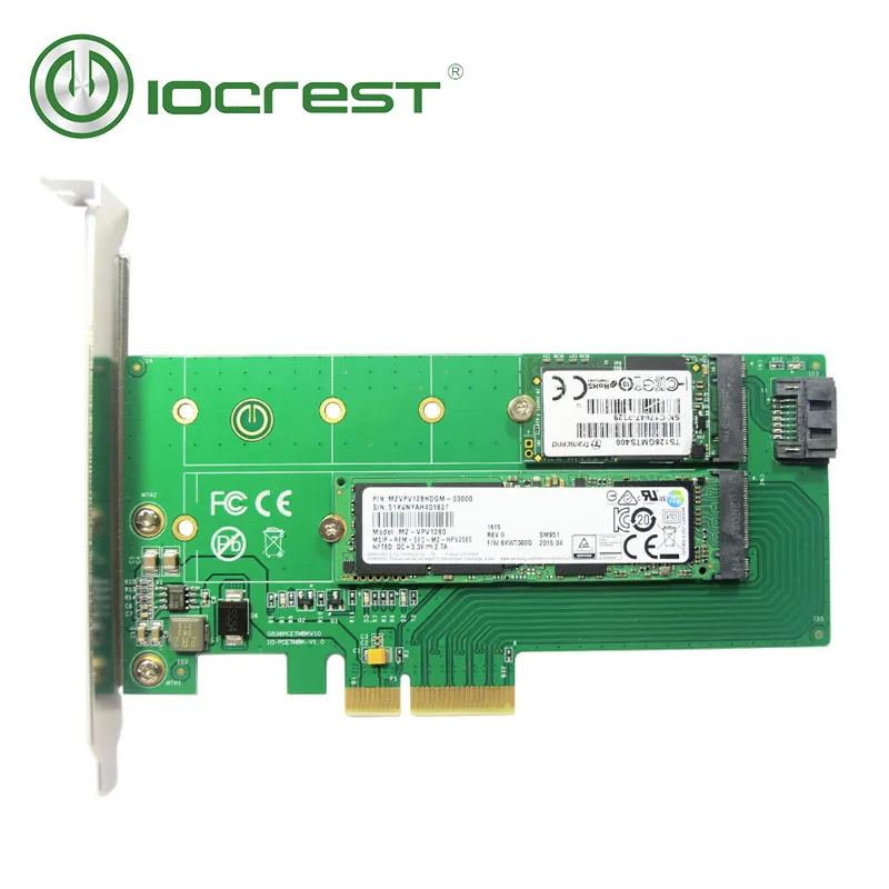 

IOCREST PCIe x 4 to NGFF(PCIe) NVMe SSD+SATA to NGFF(SATA)adapter card Dual voltage power supply