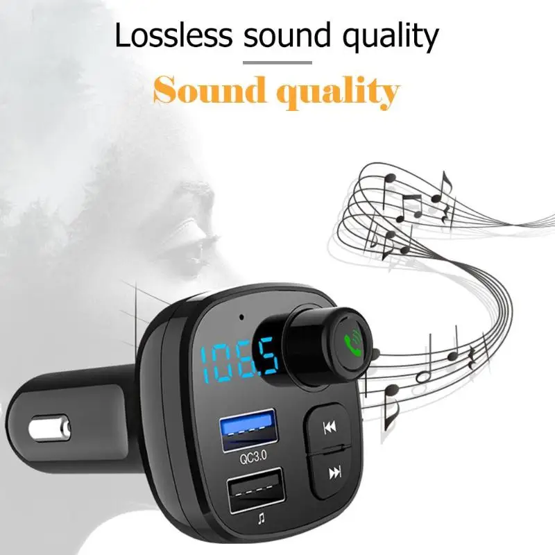 Bluetooth 5,0 автомобильный комплект громкой связи fm-передатчик Bluetooth стерео музыкальный mp3-плеер двойной зарядное устройство USB QC3.0 Быстрая зарядка
