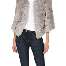 Для женщин Настоящее Трикотажные кролика Мех животных пальто Мода природных Меховая куртка нерегулярные многоцветный На зимнем меху из натуральной Трикотажные кролика