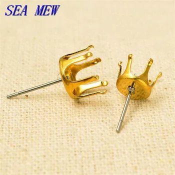 

SEA MEW 4mm 5mm 6mm 7mm 8mm 10mm 12mm Brass Steel Needle Stud Earring Base Claw Tray Earring Settings For Jewelry Making 500PCS