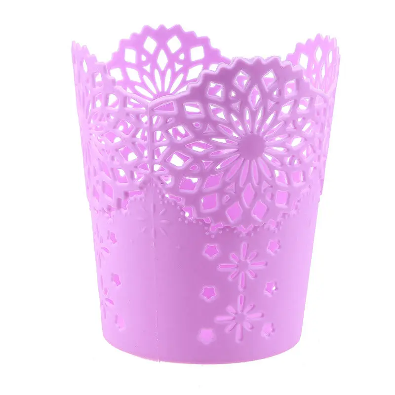 Mayitr Pen Storage Pot Lace Hollow Design Women Makeup Brush Pen Storage Office Holder Desk Storage Baskets 7 Colors