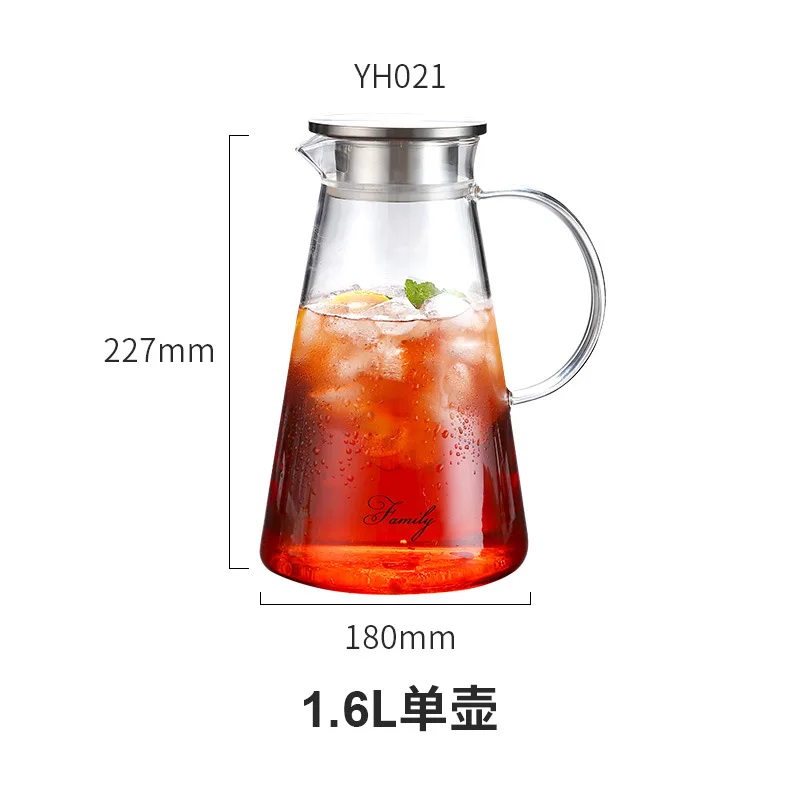 Высокоборосиликатный стеклянный чайник для холодной воды 304 с крышкой из нержавеющей стали большой емкости Фруктовый Сок чайник пивной чайник бутылка для кофе - Цвет: 1600ml