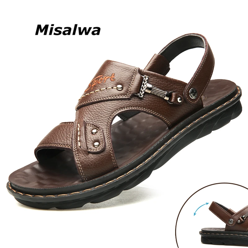 

Misalwa Handmade Manual Stitching Thick Sole 3CM Summer Men's Sandals Cowhide Leather Height Increased Men Casual Slippers New