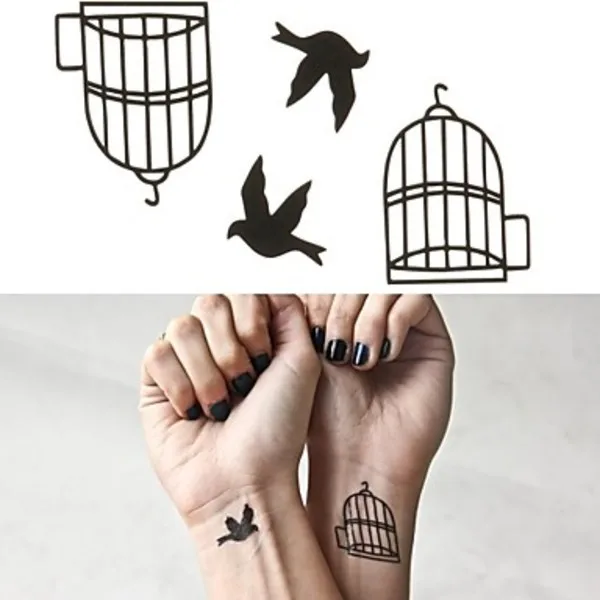 052 Autocollant De Tatouage Temporaire Imperméable à Leau Gratuit Oiseaux Hors De La Cage à Oiseaux Tatto Autocollants Flash Tatoo Faux