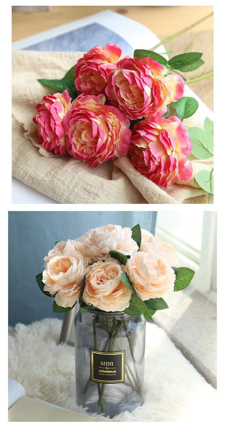 Artificial Flowers Peony Bouquet for Wedding Decoration 5 Heads Peonies Fake Flowers Home Decor Silk Hydrangeas Cheap Flower (8)