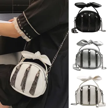 

2019 New Women Bow Zipper Bag Tassel Retro Messenger Shoulder Bags malas de senhora Leather Crossbody Bags torebka damska #C