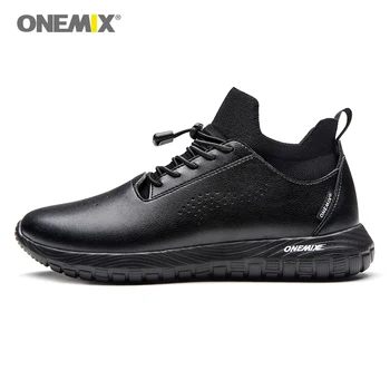 

Onemix Running Shoes for Men Black Microfiber Leather Designer Trail Jogging Sneakers Outdoor Sport Walking Socks Trainers