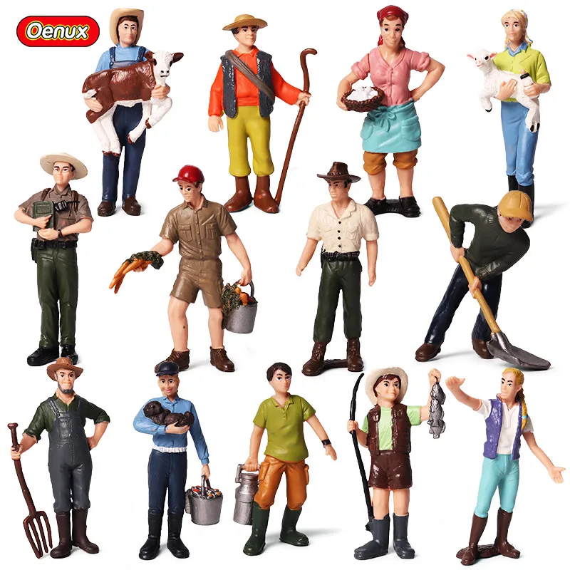 

Oenux Farmer Model Simulation Feeder Shepherd Women Boy Model Action Figure Duck Dog Animals Figurines Miniature Toy For Kids