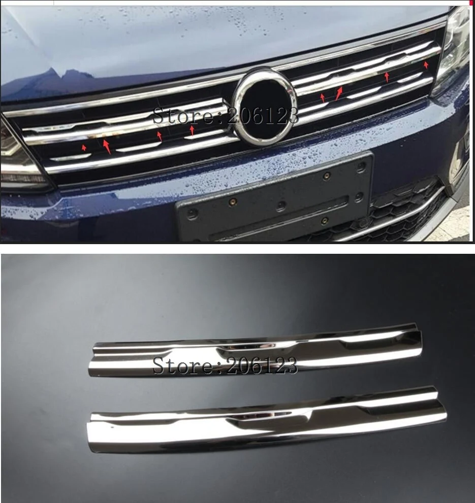 

inless steel refit front hood billet grille grill mesth horizontal sticker 2 pcs for 2016 2017 2018 for Volkswagen Tiguan mk2