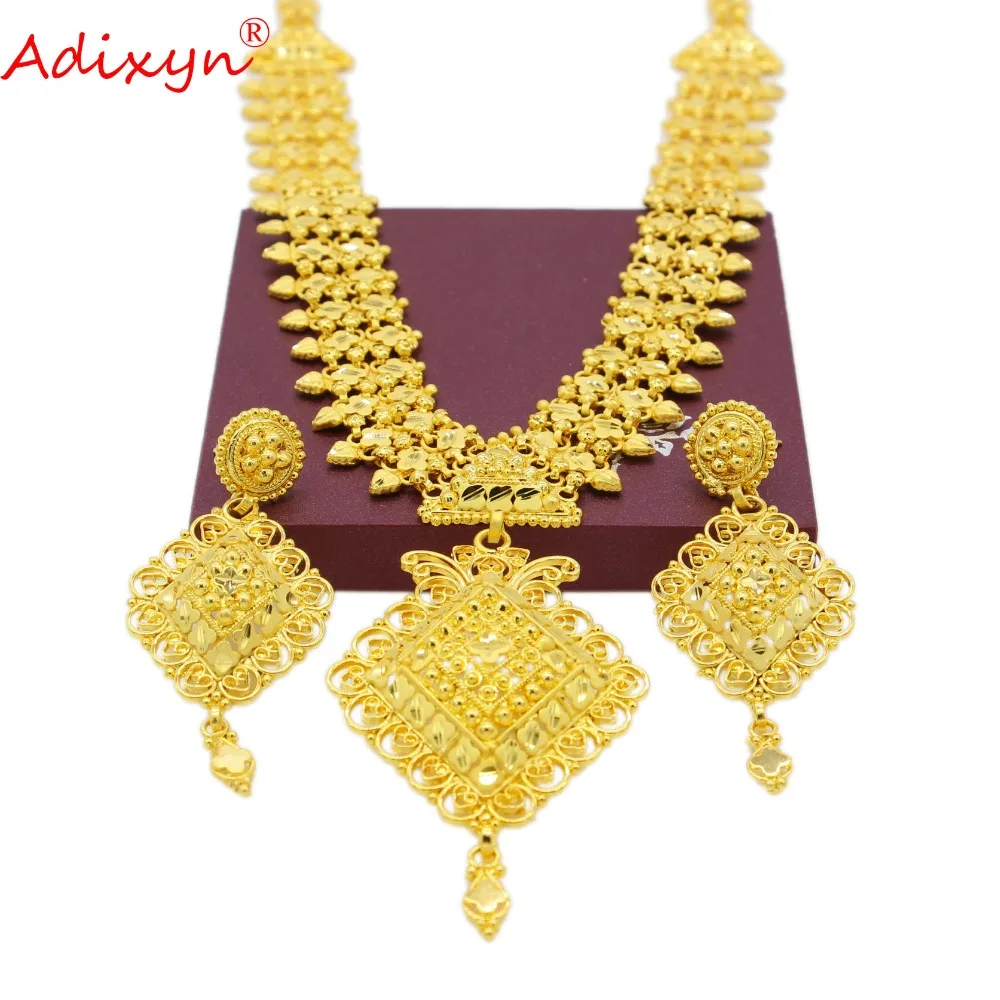 Adixyn Золото Цвет/латунь Индии длинное ожерелье/серьги набор украшений для женщин/девочек Африканский/Эфиопский/Дубай вечерние подарки N09276