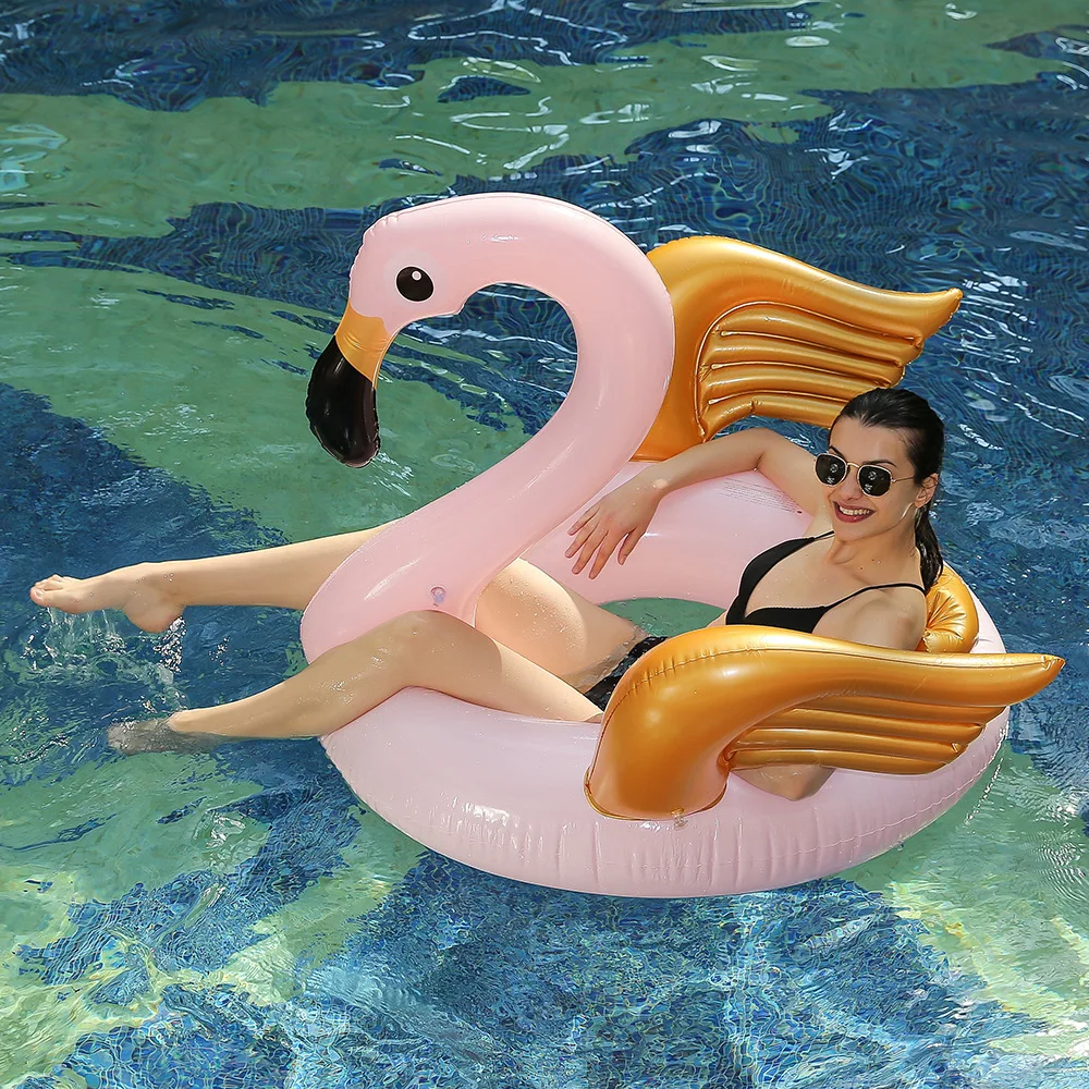 Rooxin 120cm Flamingo Inflatable Circle Pool Float Women Swimming Ring Lifebuoy Floating Bed Summer Beach Pool Party Toys