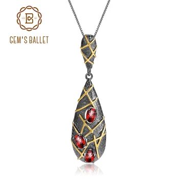 

GEM'S BALLET 1.8Ct Natural Garnet Gemstones Fine Jewelry 925 Sterling Silver Handmade Cross Lines Pendant Necklace for Women