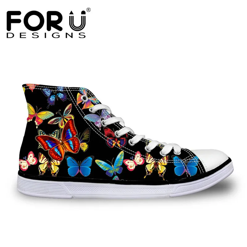 FORUDESIGNS/женские вулканизированные туфли с 3D-принтом в виде животных и бабочек; сезон осень; высокие повседневные парусиновые туфли для женщин; обувь на плоской подошве - Цвет: CC3010AK