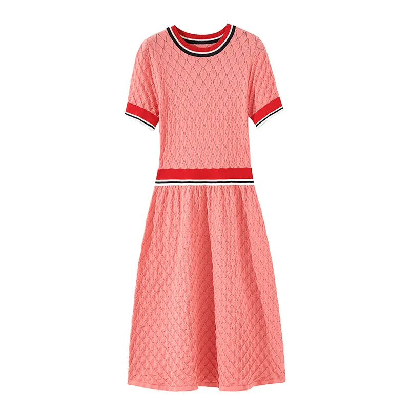 Autumn Contrast Knitted Sweater Dress Women O-neck Basic Wear Modis Midi White Dress Women Elastic Orange Elegant Dresses