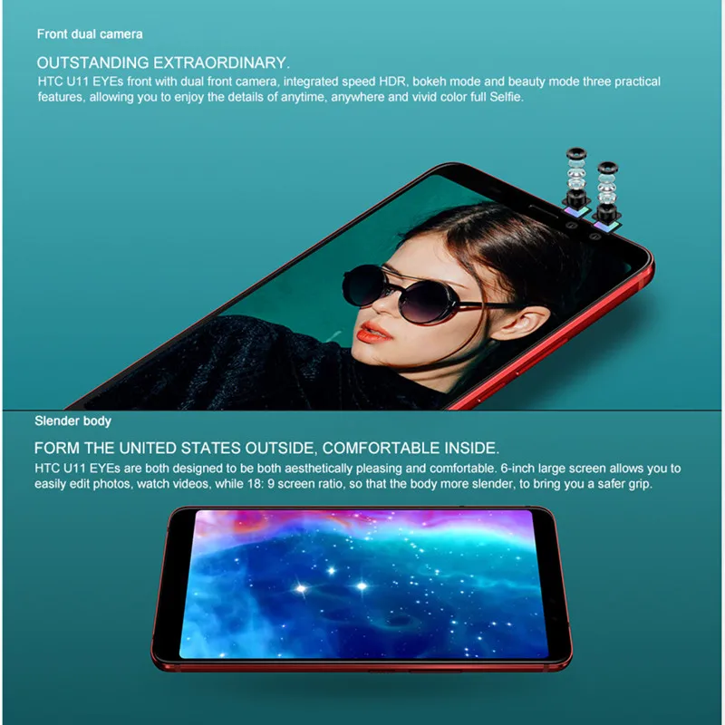 Original HTC U11 EYEs 4GB RAM 64G ROM Smart Phone 4G LTE Snapdragon 652 Octa Core IP67 Waterproof 6.0