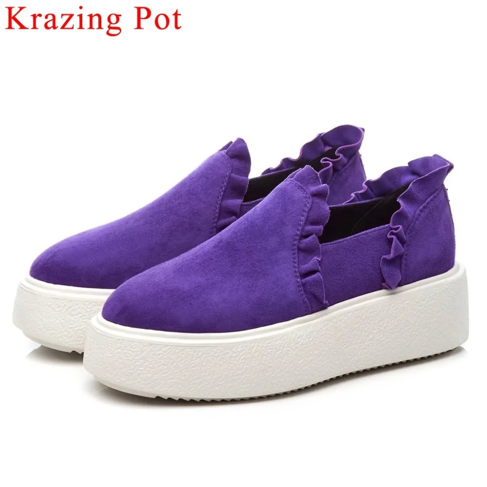 

Krazing Pot new kid suede pleated design slip on loafers dating round toe thick bottom platform increased vulcanized shoes L0f7