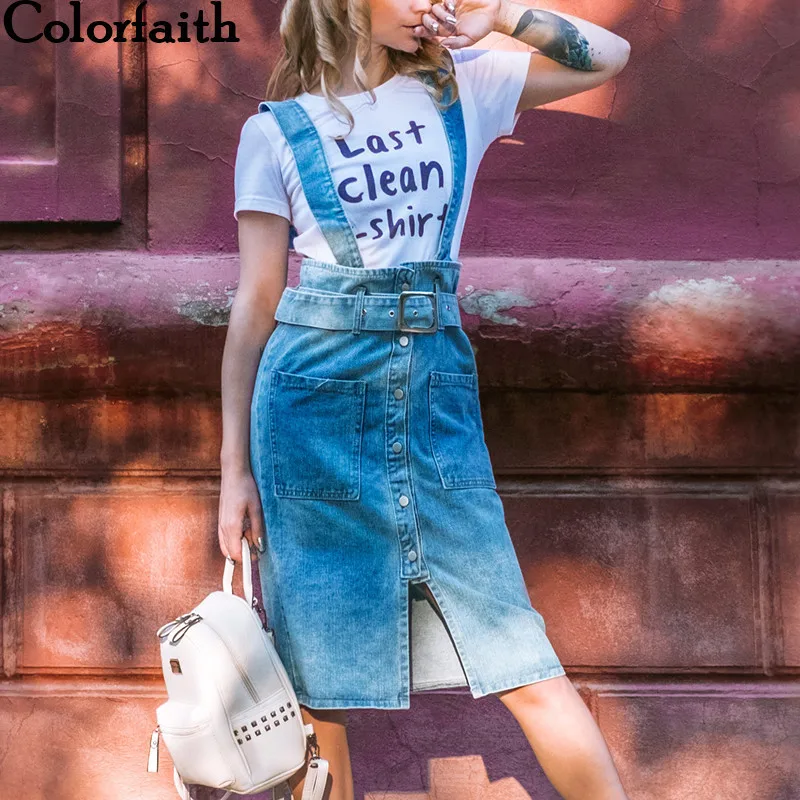 Colorfaith 2019 новый осень весна Для женщин ремень платье Повседневное спагетти кнопки пояс джинсовые Высокая Талия спинки платье миди DR6215 купить на AliExpress