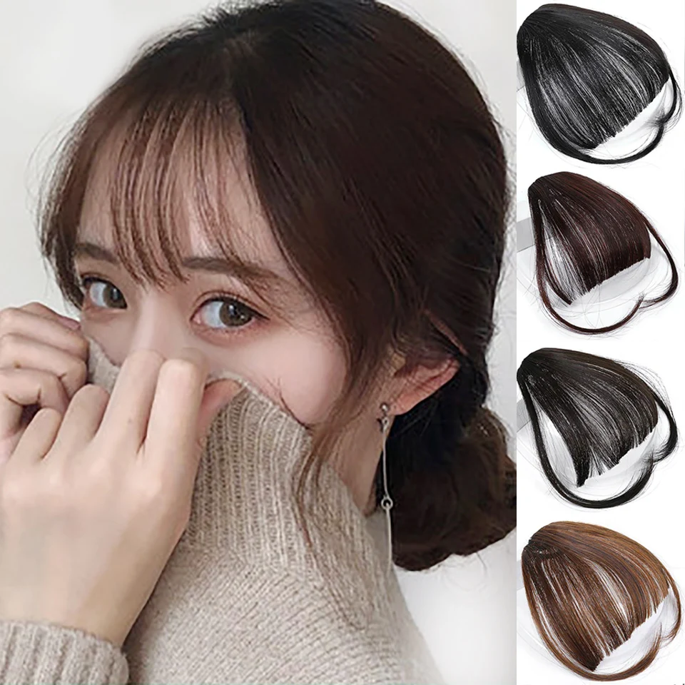 

MEIFAN Air Bangs Hair Clip in Extension Fake Fringe Natural False Hairpiece for Women Heat Resistant Synthetic Bangs