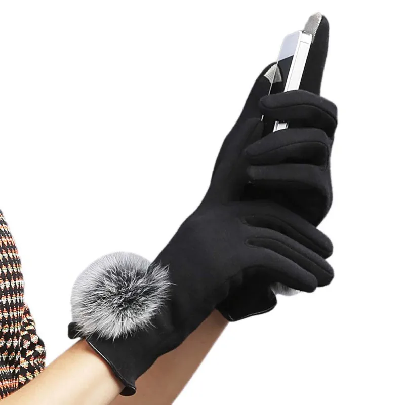 Модные женские зимние теплые из искусственного меха осенние элегантные хлопковые перчатки с сенсорным экраном для мобильных телефонов планшетов