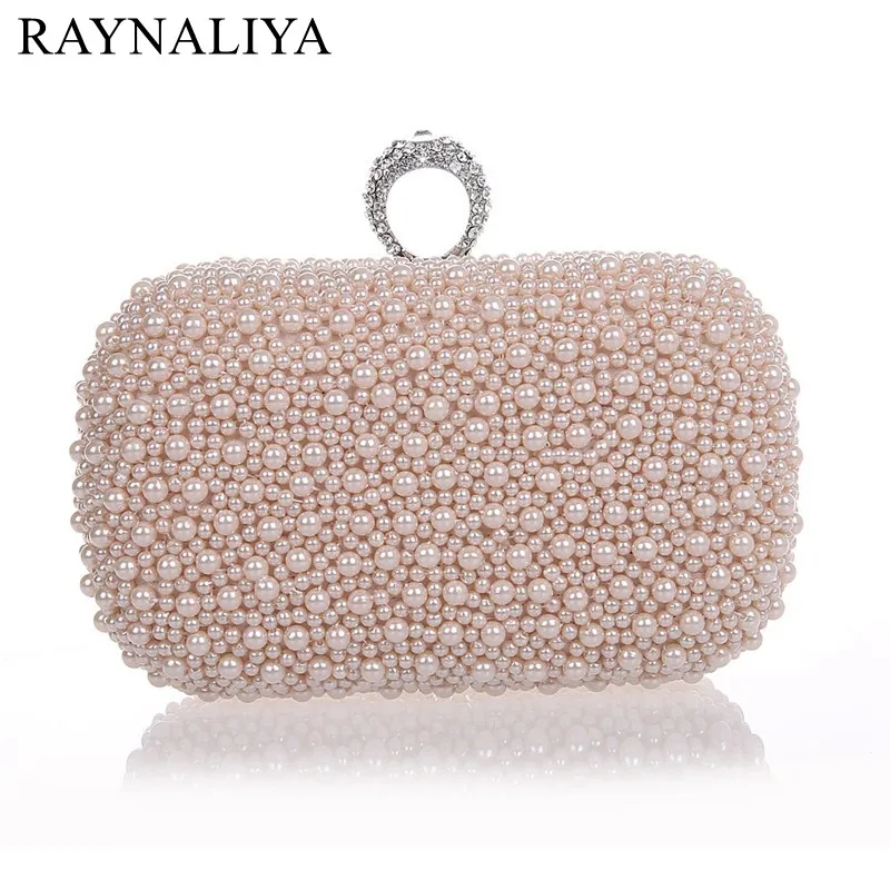 

Women's Beaded Handbag Bridal Duplex Full Pearl Diamond Ring Clutch Purse Chain Evening Bag Shoulder Handbag SFX-A0129