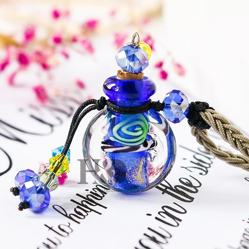 H&ampD New Blue Crystal Glass Bottle Pendant Baroque (with cord) Perfume Essential Oil Diffuser Handmade Jewelry Women | Красота и