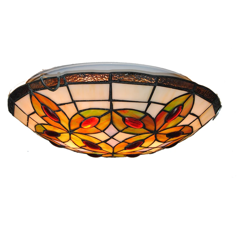 New Classic Creative Leaf Stained Glass Ceiling Lamp 12/16 Inch