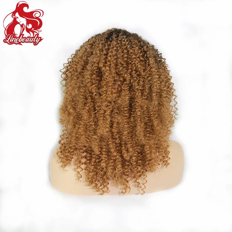 

Fashion Ombre Kinky Curly Synthetic Lace Front Wig Glueless Long Brown Color Heat Resistant Hair Woman Curl Wigs