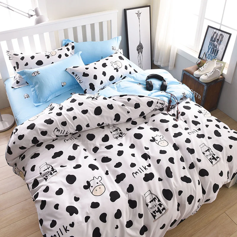 

Wongs Brand Milk Cow Bedding Set Cartoon Duvet Cover Pillowcases Bed Sheet Single Full Queen King Size 3/4PCS Bedclothes New