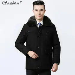 Теплая Толстая зимняя куртка мужская деловая повседневная с большим меховым воротником Высокого Качества Модная брендовая зимняя Мужское