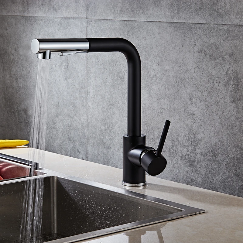  OKAROS Kitchen Swivel Romovable Faucet Silver Chrome Finished Pull Out Down Water Mixer Tap Modern  - 32826776533