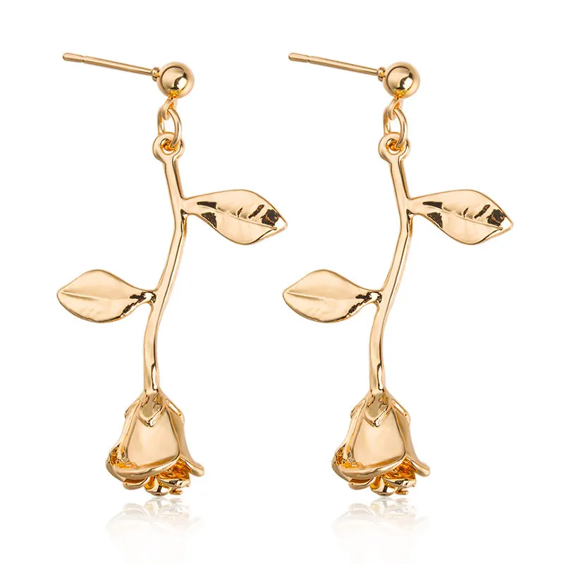 

Latest Style For 2018 Alloy Flowers Leaves Hollowed Out Ethnic Earrings For Women Fashion Joker Rose Drop Earrings Qw-86