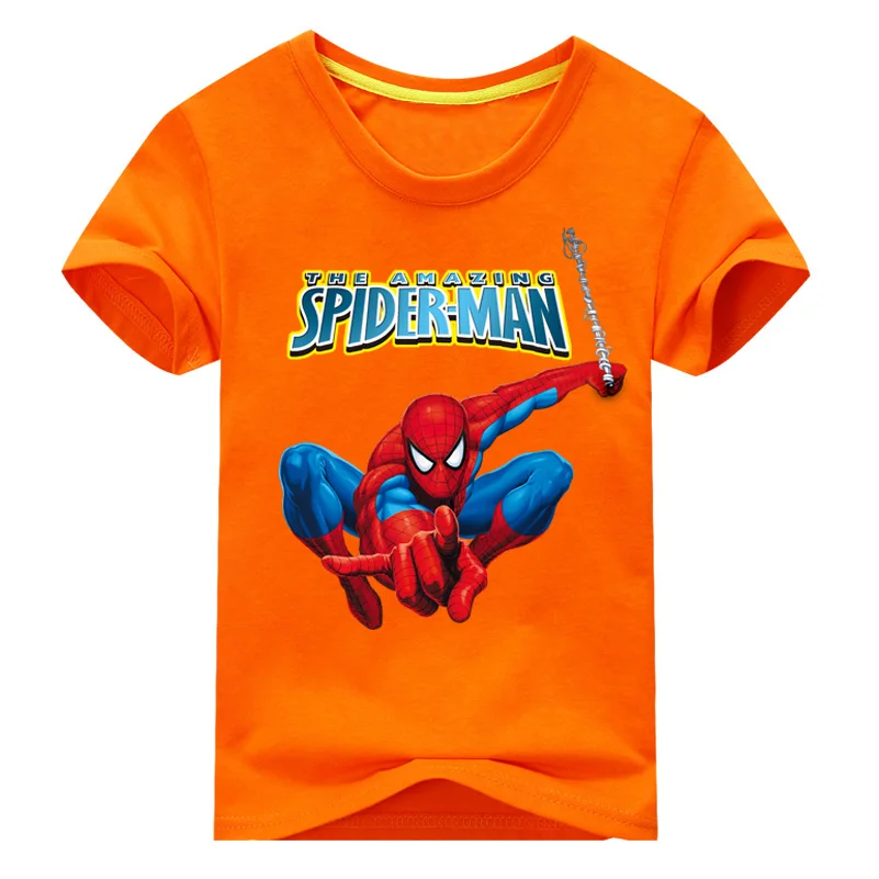Детские летние футболки с 3D принтом «Человек-паук» Детская одежда футболки из хлопка с короткими рукавами для мальчиков и девочек, футболки для малышей DX033 - Цвет: Type1 Orange